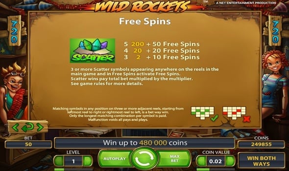 Фриспины в игровом автомате Wild Rockets